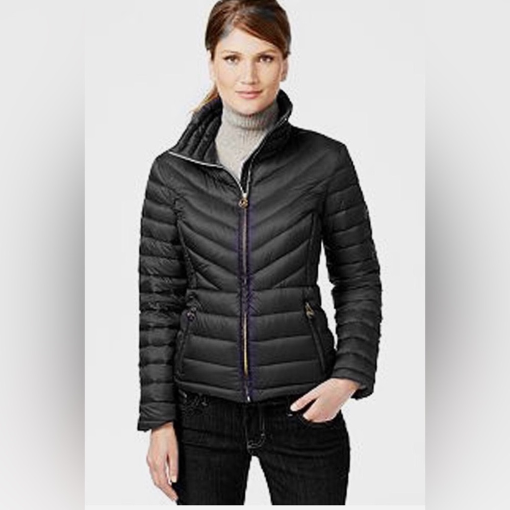 Michael Kors Packable Quilted Down Puffer Coat Jacket Black Size Medium